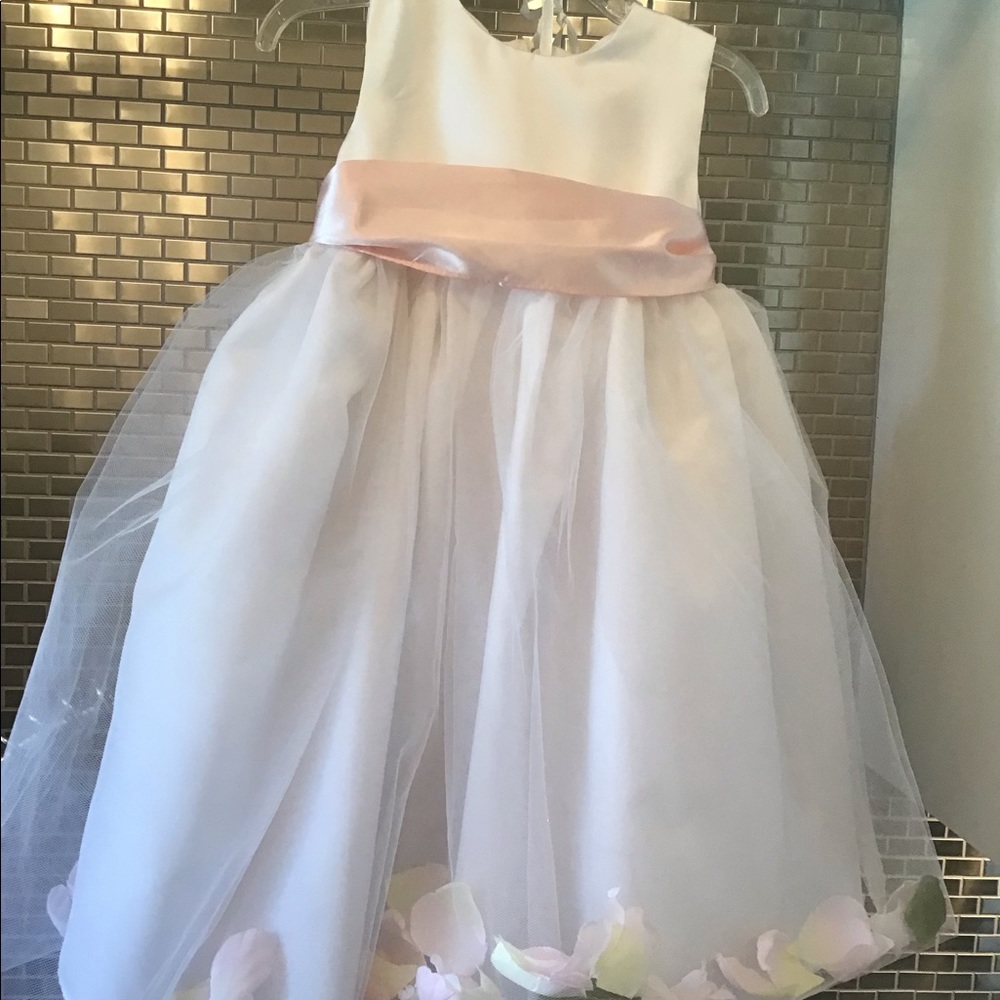 US Angels Lace and Satin Flower Girl Dress w/pink